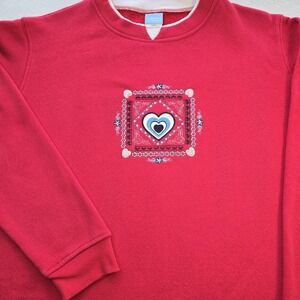Vintage 90s Comfort Corner Double Collar Sweatshirt Embroidered Heart Red Large